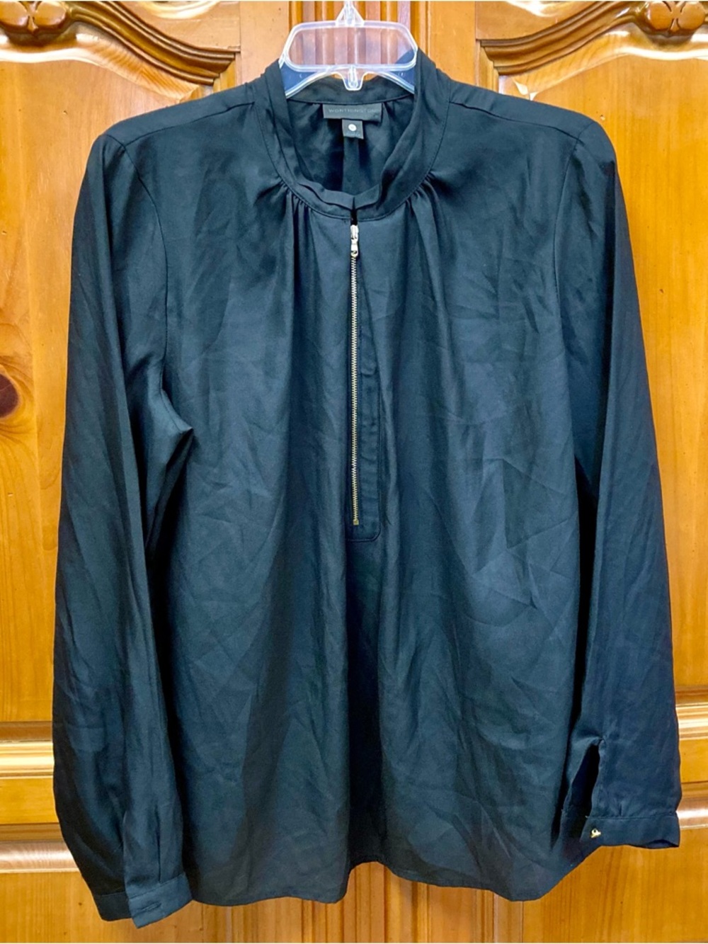 Worthington Black Zip Neck Blouse Long Sleeve XL Lightweight
